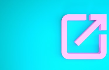 Pink Open in new window icon isolated on blue background. Open another tab button sign. Browser frame symbol. External link sign. Minimalism concept. 3d illustration 3D render