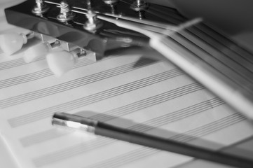 guitar and stave closeup