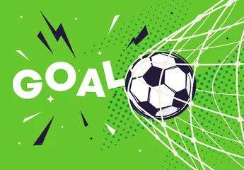 Vector illustration of a football in a net goal, goal scored © Leonid
