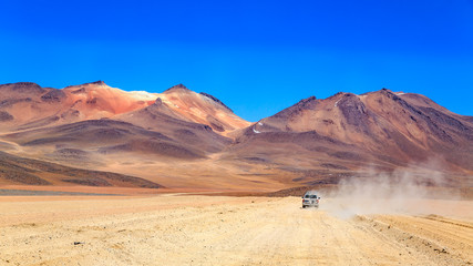 View of the beautiful mountain and (Salvador Dali) Siloli Desert in Uyuni Bolivia