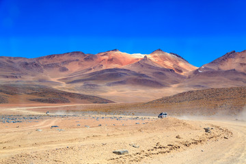 Fototapeta na wymiar View of the beautiful mountain and (Salvador Dali) Siloli Desert in Uyuni Bolivia