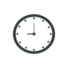 Analog clock flat icon. Symbol of time management, retro style chronometer with hour, minute and second arrow. Simple illustration isolated on white background.