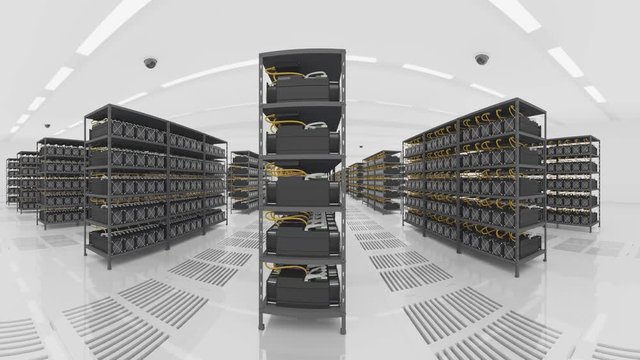 3D Illustration Panoramic View Mining Farm
