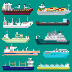 Cargo ship vector shipping transportation export trade container illustration set of industrial business freight transport port shipment isolated on background © Vectorwonderland