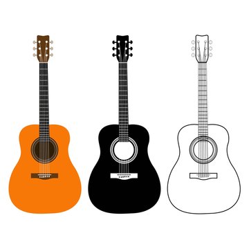 Acoustic guitars isolated on white background. Vector illustration
