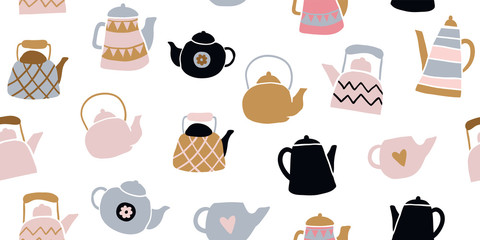 Cute tea pots seamless pattern scandinavian