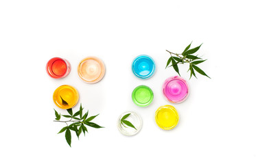 Colorful cocktail juices with marijuana isolated