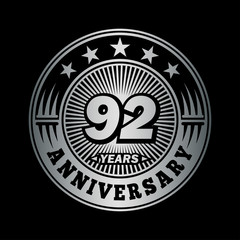 Fototapeta premium 92 years anniversary celebration logo design. Vector and illustration.