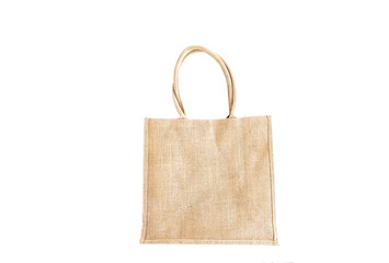 eco fabric bag beige handles white background