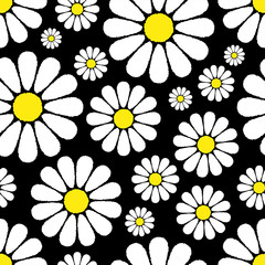 Seamless pattern. White flowers on a black background. Replaceable colors. Vector drawing. Texture.