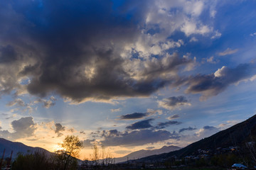 Vivid sunset landscape with beautiful clouds, Armenia