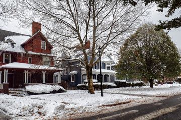 Residential street after snowfall