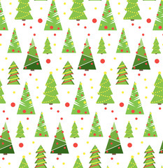 Christmas tree seamless pattern, fir tree fairy forest, holiday paper, green ornament, winter design, cute logo, poster, banner, New yeear and Christmas background, celebration card, stylish print
