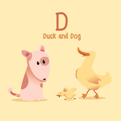 Duck and Dog Alphabet for children education in school. with cute and funny character