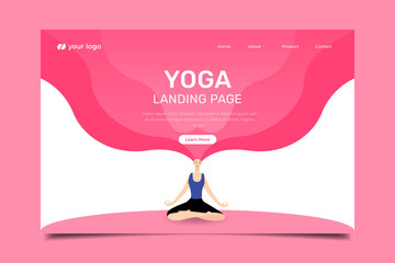Yoga Sport Illustration Vector. Landing page with a woman yoga and long hair, Feminine Background Idea.