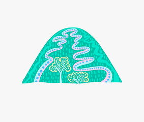 vector illustration of color decorative mountain or hill