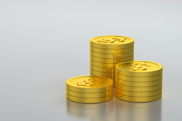 The dollar coins with white background, 3d rendering.