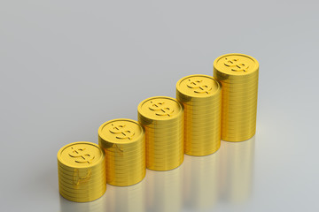 The dollar coins with white background, 3d rendering.