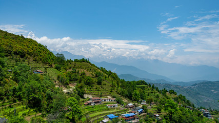 Valley with Rice fields in Panchase, Pokhara, Nema