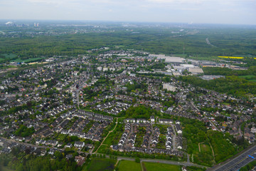 Amazing panoramic view from flying airplane, Brockerberg,Germany.