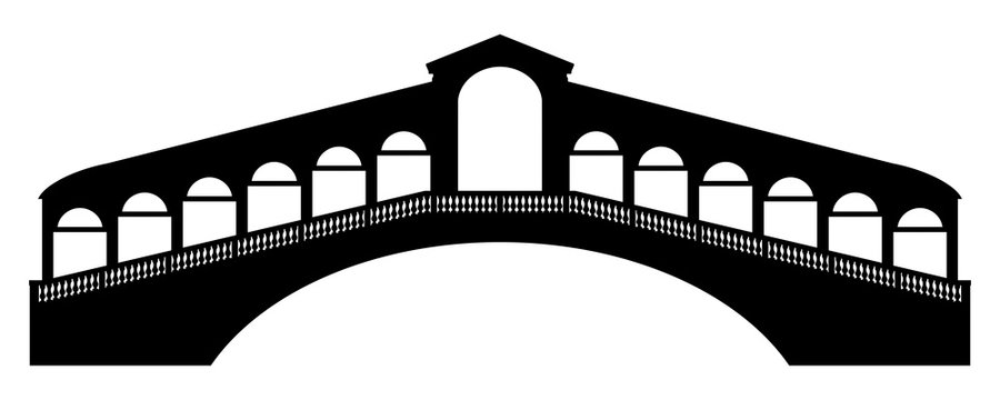 gz588 GrafikZeichnung - german: Rialtobrücke in Venedig, Italien - english: rialto bridge in venice, italy - icon / symbol / illustration - xxl black g8705
