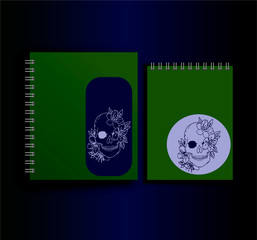 Vector trendy mock up notepad template. Skull and roses. Spring Notebook Collection