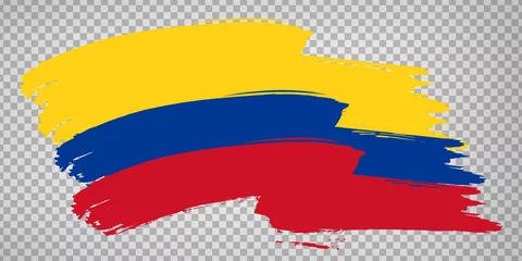 Fototapeten Flag Republic of Colombia, brush stroke background.  Waving Flag of Colombia on tranparent backrgound for your web site design, logo, app, UI.  America. EPS10. © katarinanh