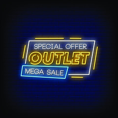 Outlet Neon Signs Style Text Vector
