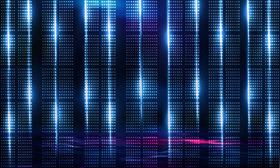 Background of empty stage show. Neon light and laser show. Laser futuristic shapes on a dark background. Abstract dark background with neon glow