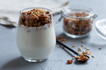 Granola with yoghurt, close-up
