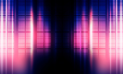 Background of empty stage show. Neon light and laser show. Laser futuristic shapes on a dark background. Abstract dark background with neon glow - obrazy, fototapety, plakaty