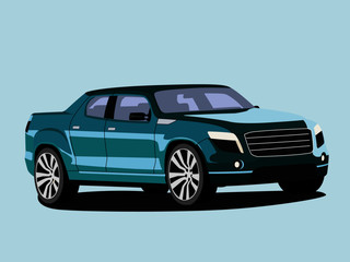 Obraz na płótnie Canvas Pickup green realistic vector illustration isolated