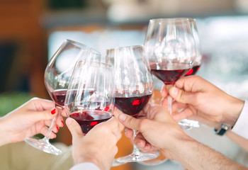 Close-up Of Friends Toasting Wineglasses At Party