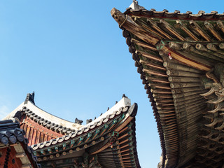 Fototapeta na wymiar view of roofs in Changgyeong Palace in Seoul