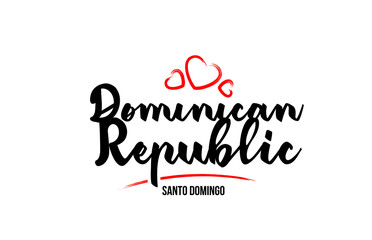 Dominican Republic country with red love heart and its capital Santo Domingo creative typography logo design