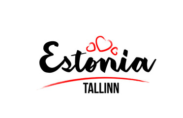 Estonia country with red love heart and its capital Tallinn creative typography logo design