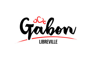 Gabon country with red love heart and its capital Libreville creative typography logo design