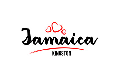 Jamaica country with red love heart and its capital Kingston creative typography logo design