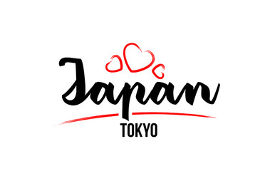 Japan country with red love heart and its capital Tokyo creative typography logo design
