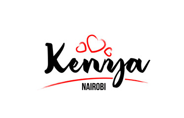 Kenya country with red love heart and its capital Nairobi creative typography logo design
