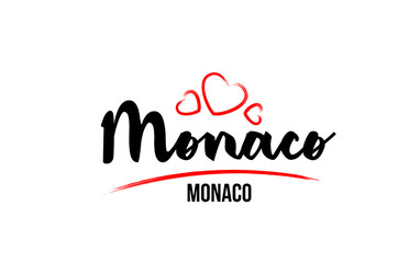 Monaco country with red love heart and its capital Monaco creative typography logo design