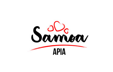 Samoa country with red love heart and its capital Apia creative typography logo design