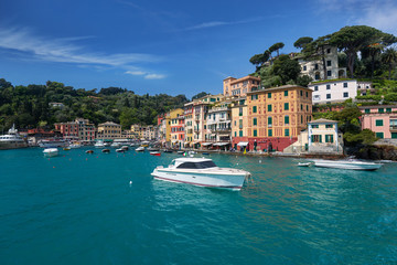 Portofino the Italian famous fishing village and holiday resort - Traveling destination in Italy, Europe
