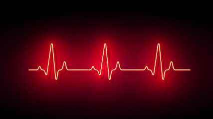 Neon light heart pulse shape vector background - obrazy, fototapety, plakaty