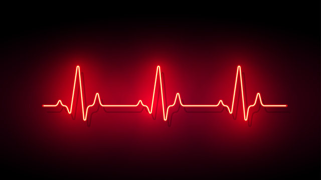 Neon light heart pulse shape vector background