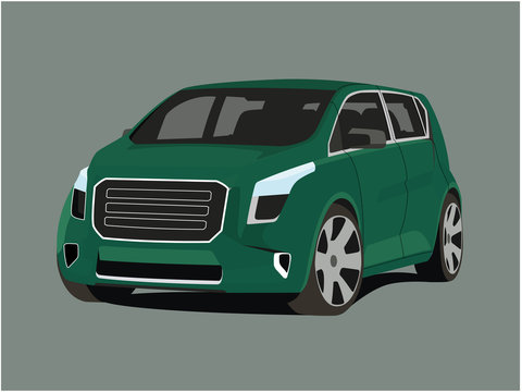 Hatchback green realistic vector illustration isolated