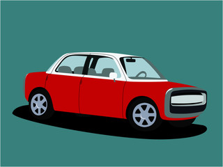 Obraz premium Sedan car red realistic vector illustration isolated