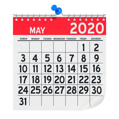 May 2020 Monthly Wall Calendar, 3D rendering