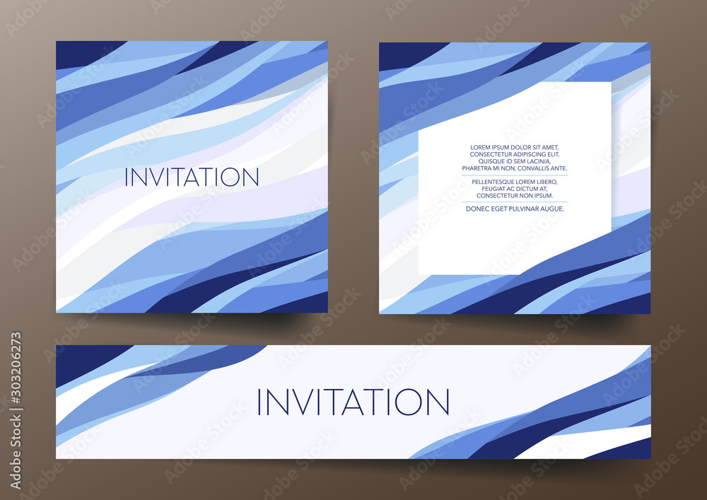 Poster set of three abstract mosaic templates with graphic elements and place for text.