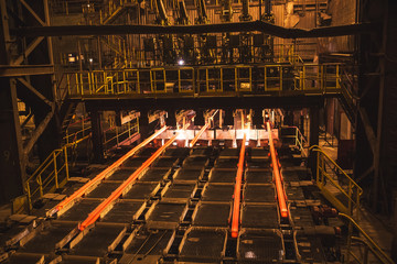 Hot billet (bloom) continuous casting, also called strand casting